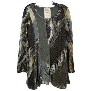 VINTAGE Concept Women's Patchwork  Top Blouse Sz L Artsy Boho Lagenlook